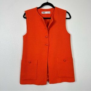 Zara orange textured sleeveless blazer vest top maximalism summer career office